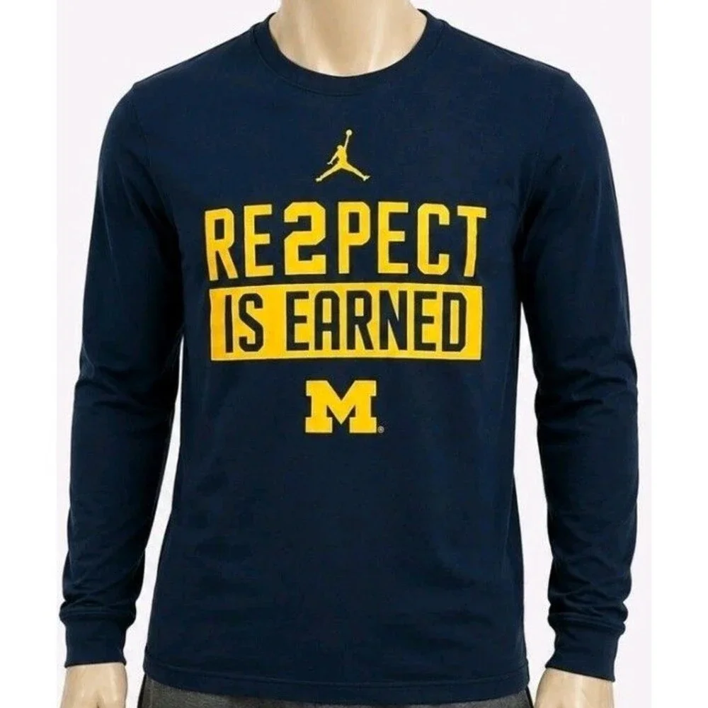 Mens Nike Jordan Michigan Wolverines Long Sleeve T Shirt Medium Blue